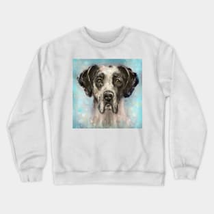 Chaotic Painting of a Black and White Great Dane on a Light Blue Background Crewneck Sweatshirt